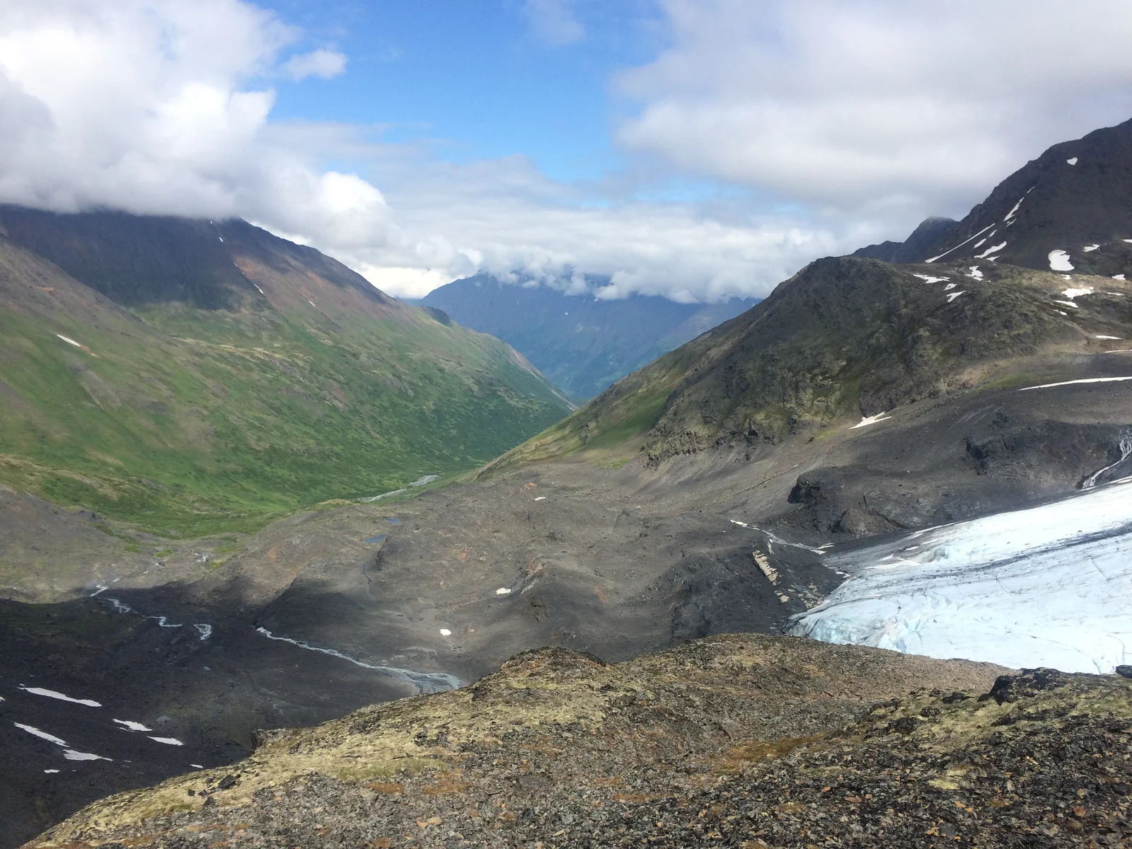 Mountain valley and glacier at Crow Pass, photographed by National Park Service, Alaska Region