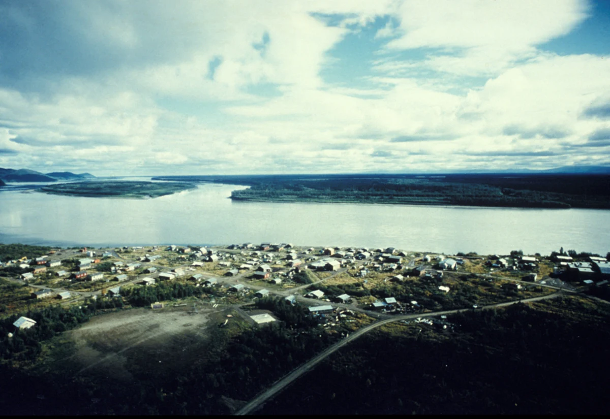 Aerial view of Kaltag village beside the Yukon River