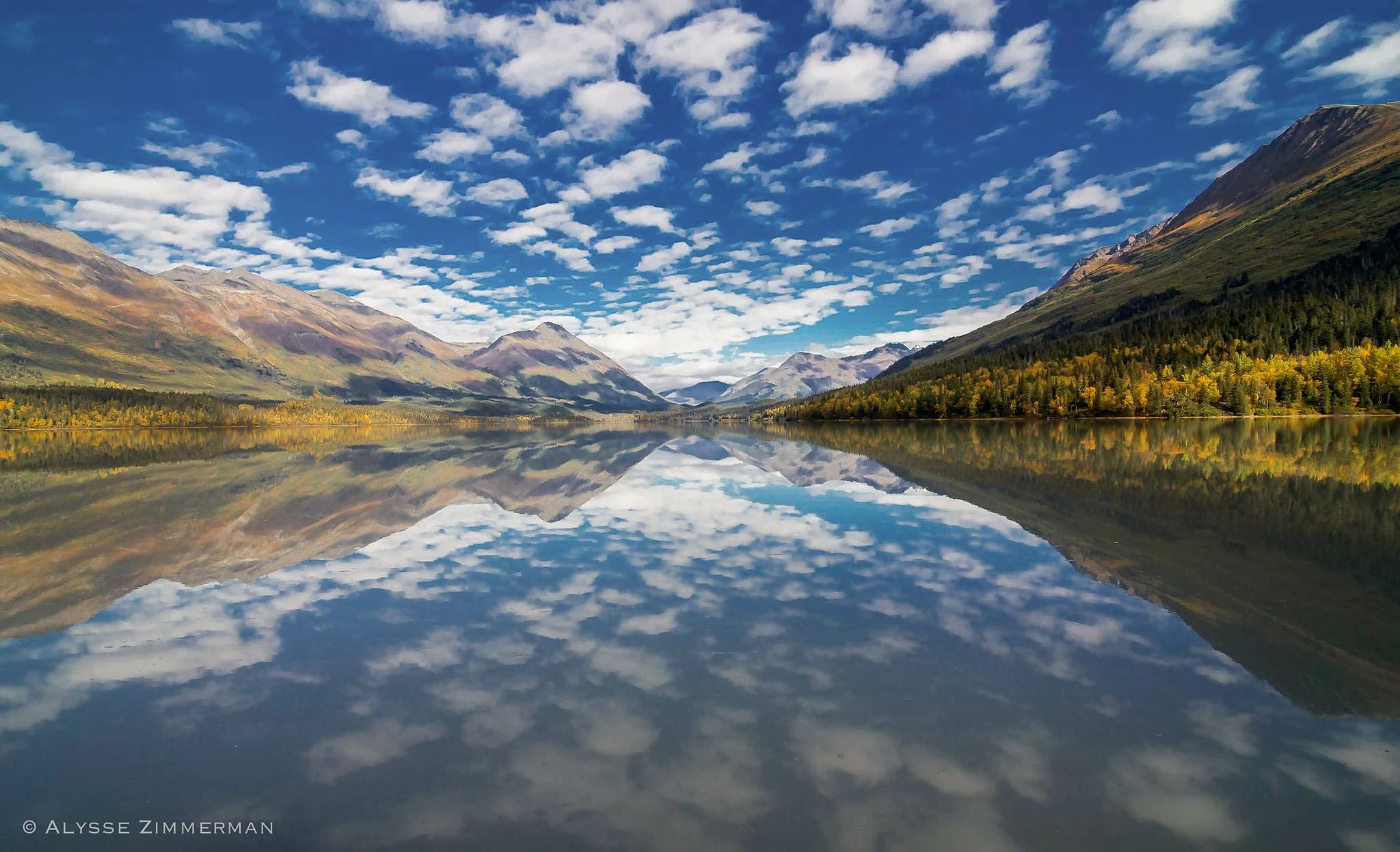 Mountains reflected in Upper Trail Lake near Moose Pass